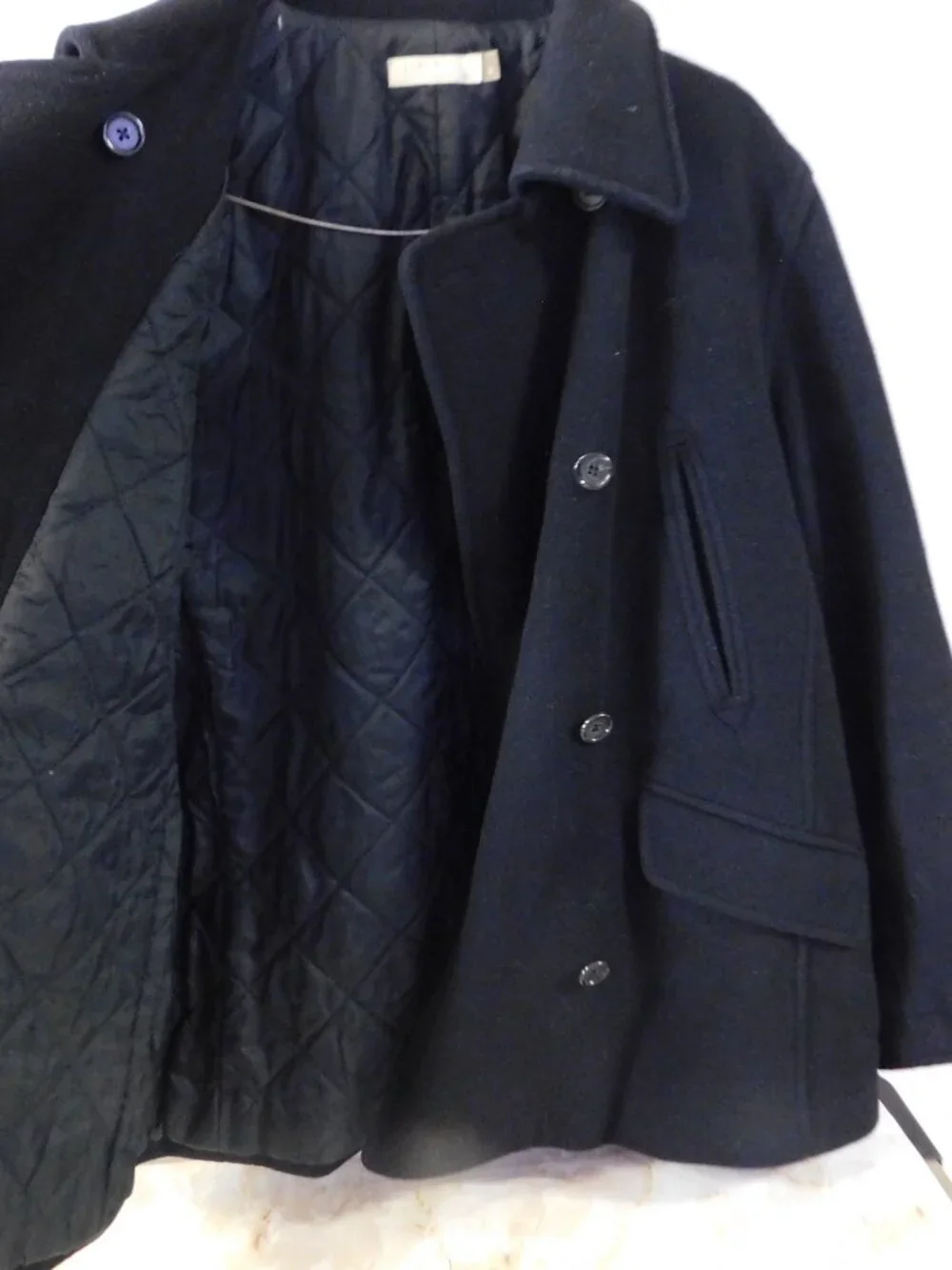 J Crew Thinsulate Double Breasted Black Pea Coat sz S - Picture 5 of 7